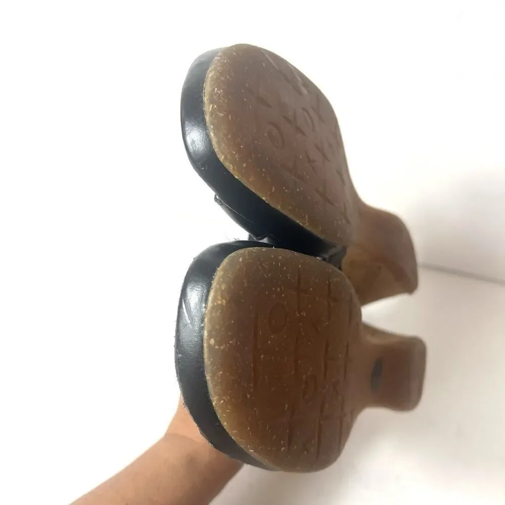 Spring Step Sandals Black Leather Cork Heel Sling Back Women Sz EU 42 US 11.5-12